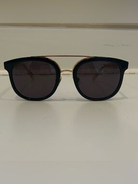 Krewe CL-10 Polarized Black Square Sunglasses with Gold Double Brow Bar, 53mm